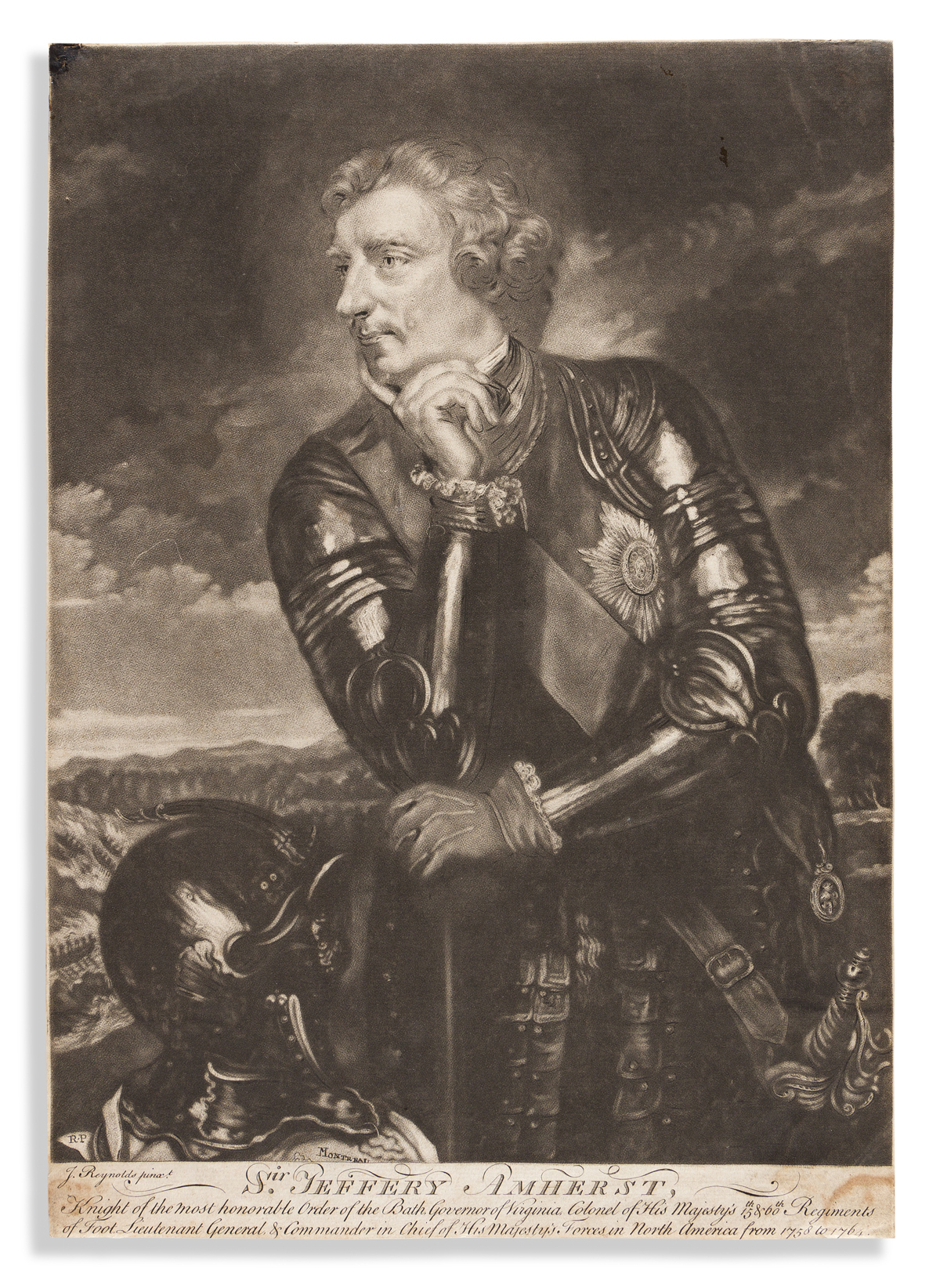 (FRENCH & INDIAN WAR.) Purcell, engraver; after Reynolds. Sir Jeffrey Amherst . . . Commander in Chief of His Majestys Forces in North